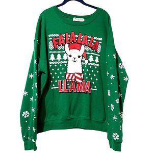 Wound Up women's size XXXL (20) green Llama holiday Ugly Christmas sweatshirt